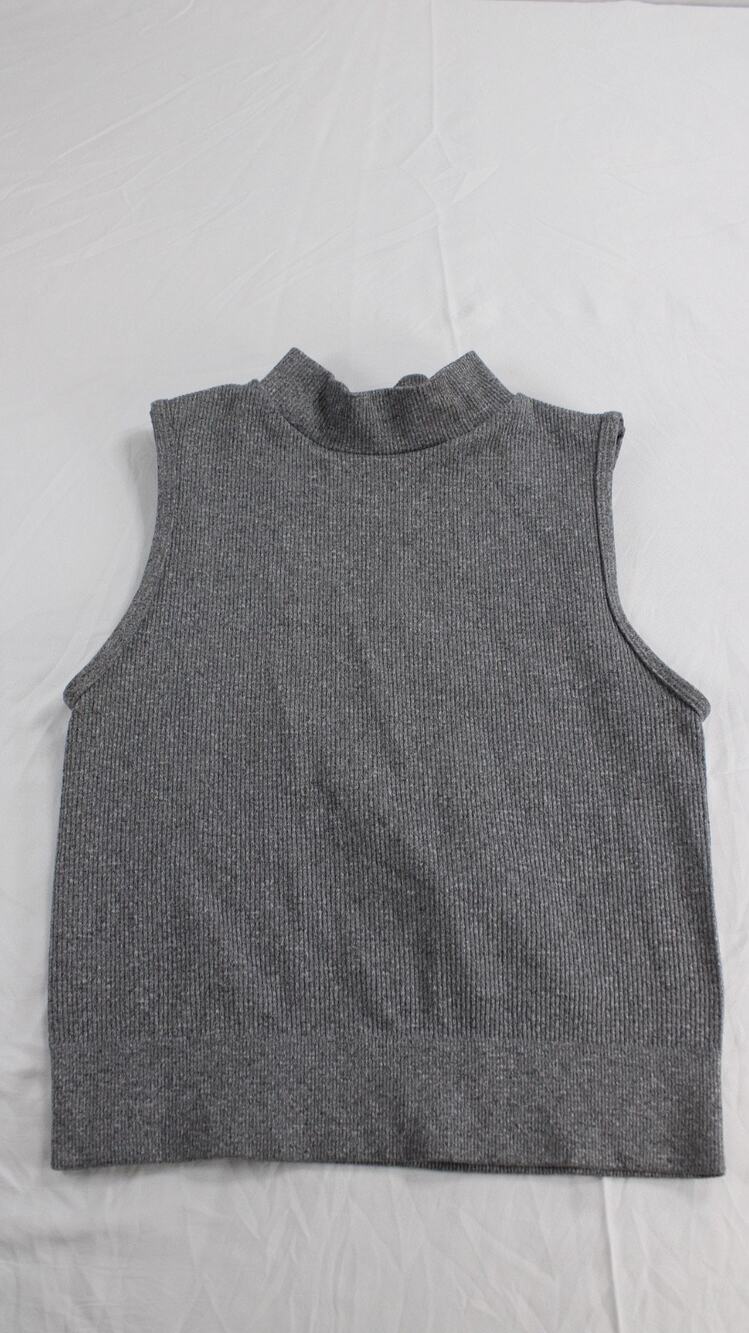 FCT With Love Women S Mock Neck Sweater Vest Nylon Spandex Gray Ribbed Stretch